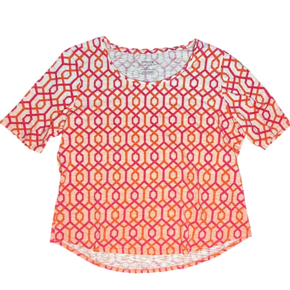 Chico's The Ultimate Tee Geometric Print Short Sleeve Top Blouse Size 1